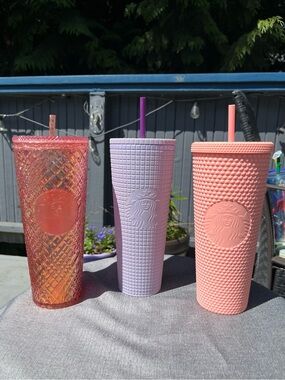 💗🍬Starbucks RARE Cotton Candy Collection – Bundle of 3 Studded Cold Cups🌸💖